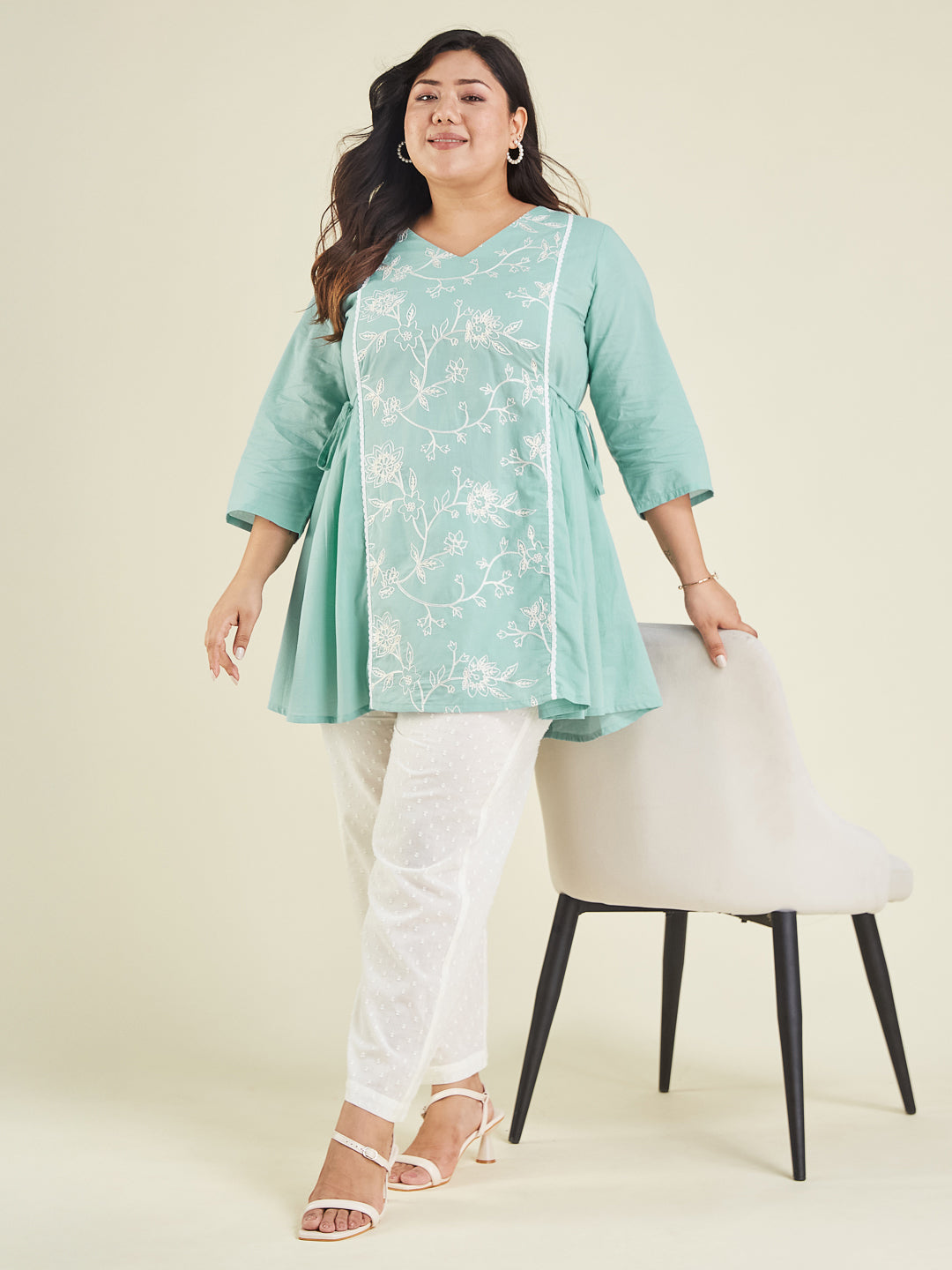 Janasya Bright Cotton Embroidered A-Line Tunic | Swadesiicart