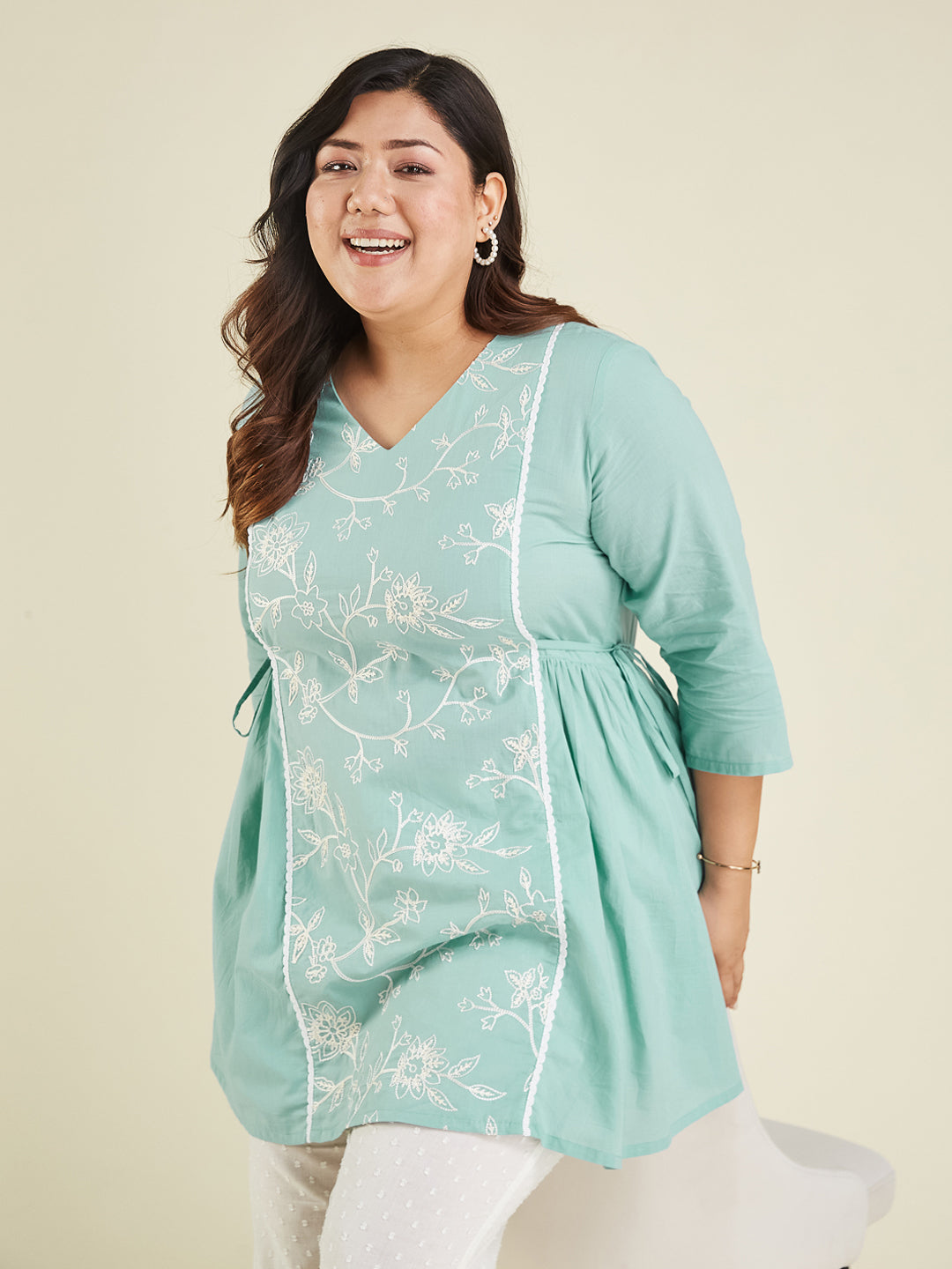 Janasya Bright Cotton Embroidered A-Line Tunic | Swadesiicart