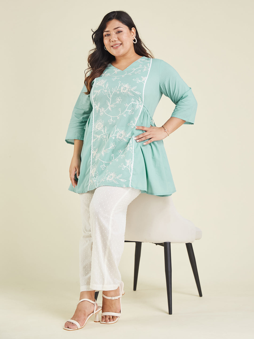 Janasya Bright Cotton Embroidered A-Line Tunic | Swadesiicart