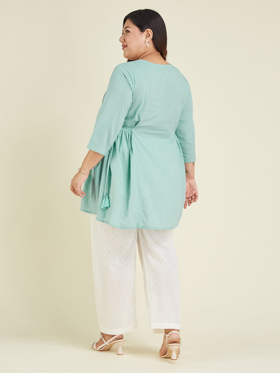 Janasya Bright Cotton Embroidered A-Line Tunic | Swadesiicart
