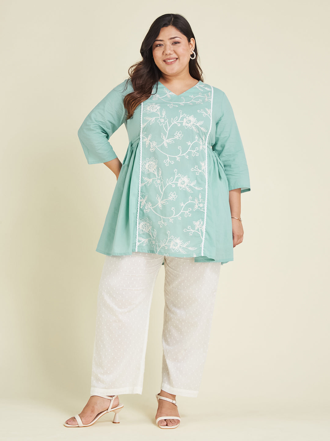Janasya Bright Cotton Embroidered A-Line Tunic | Swadesiicart