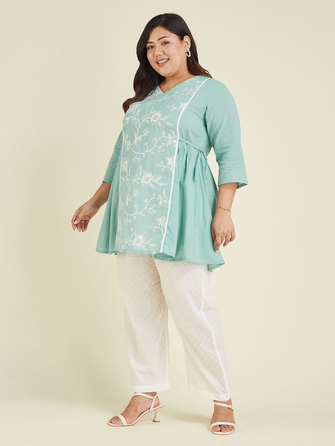 Janasya Bright Cotton Embroidered A-Line Tunic | Swadesiicart