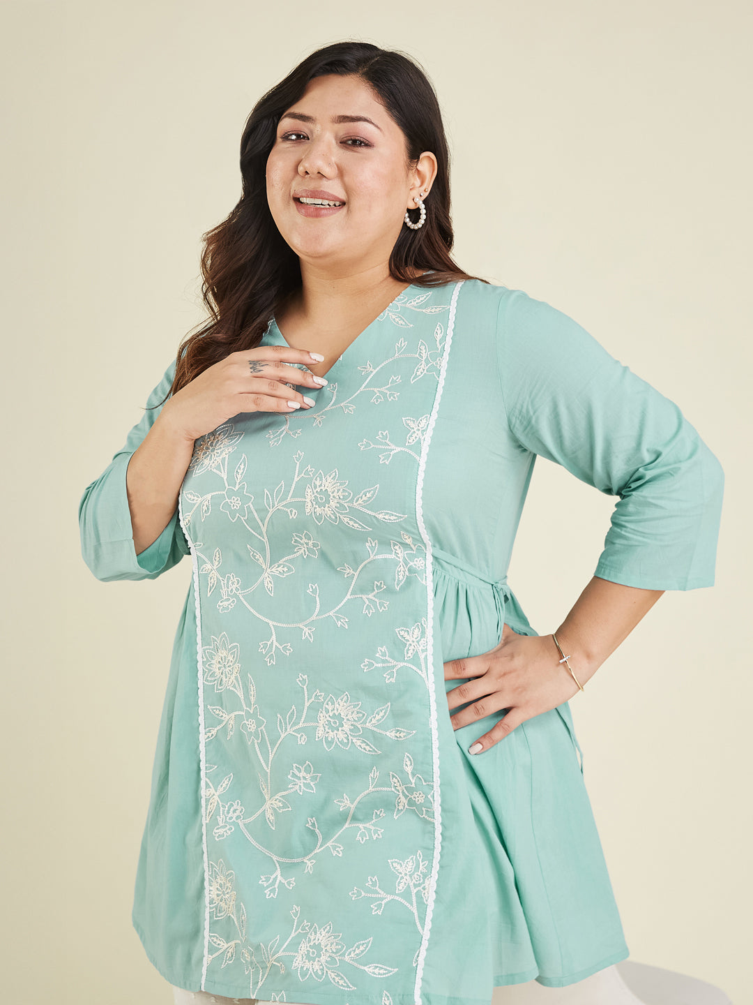 Janasya Bright Cotton Embroidered A-Line Tunic | Swadesiicart