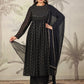 Janasya Dark Georgette Foil Print Anarkali Kurta Set | Swadesiicart