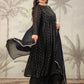 Janasya Dark Georgette Foil Print Anarkali Kurta Set | Swadesiicart