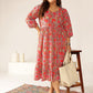 Janasya Bright Cotton Floral Flared Dress | Swadesiicart