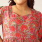 Janasya Bright Cotton Floral Flared Dress | Swadesiicart