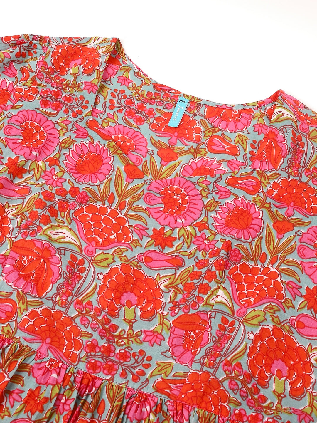 Janasya Bright Cotton Floral Flared Dress | Swadesiicart
