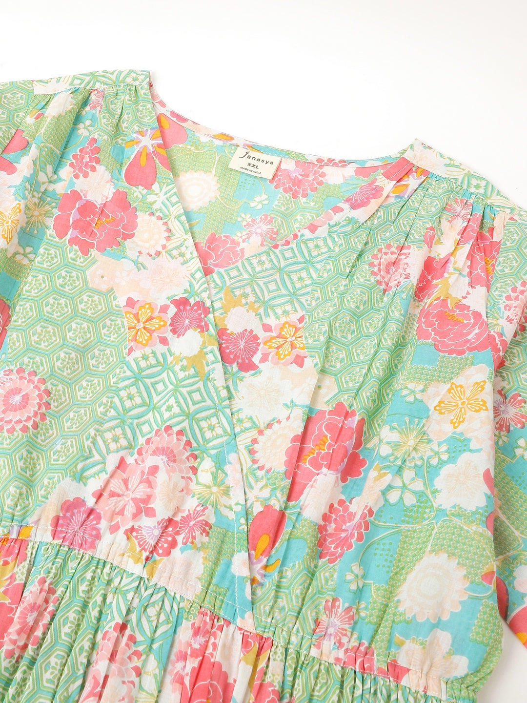 Janasya Bright Cotton Floral A-Line Dress | Swadesiicart
