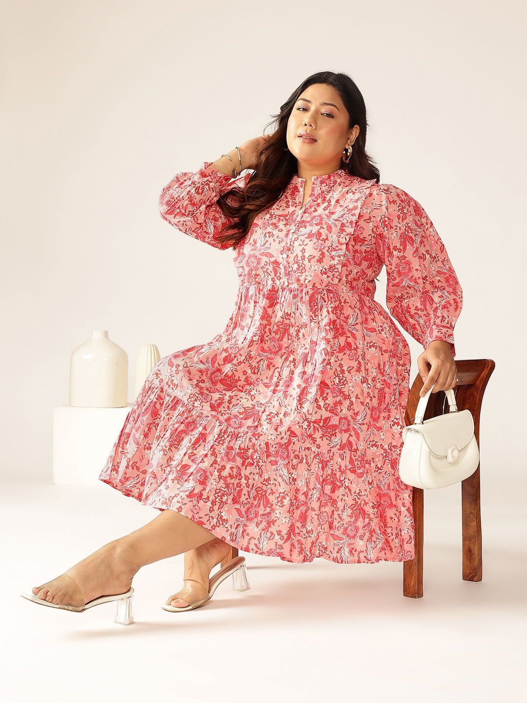 Janasya Bright Cotton Floral A-Line Dress | Swadesiicart