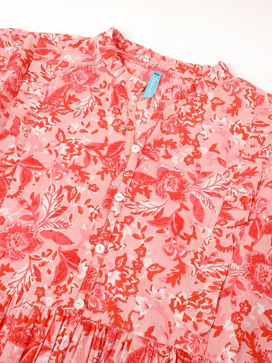 Janasya Bright Cotton Floral A-Line Dress | Swadesiicart