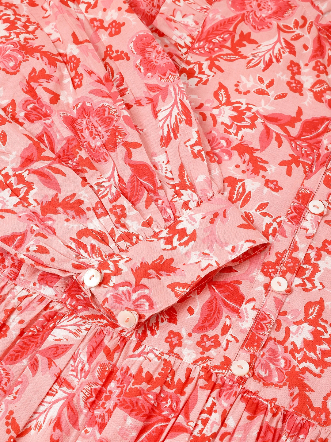 Janasya Bright Cotton Floral A-Line Dress | Swadesiicart