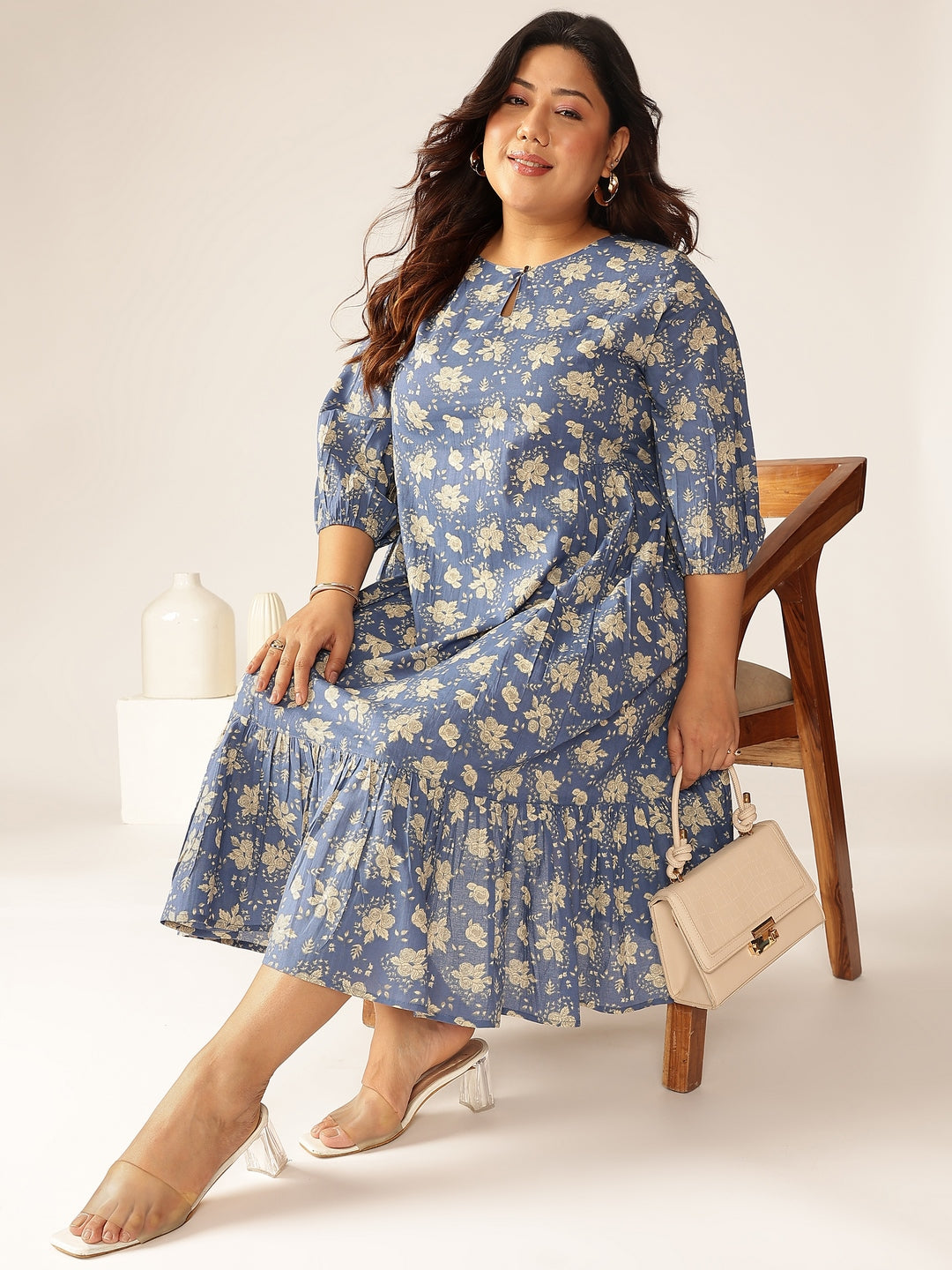 Janasya Bright Cotton Floral Fit & Flare Dress | Swadesiicart