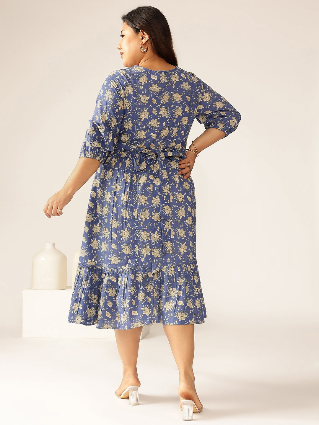 Janasya Bright Cotton Floral Fit & Flare Dress | Swadesiicart