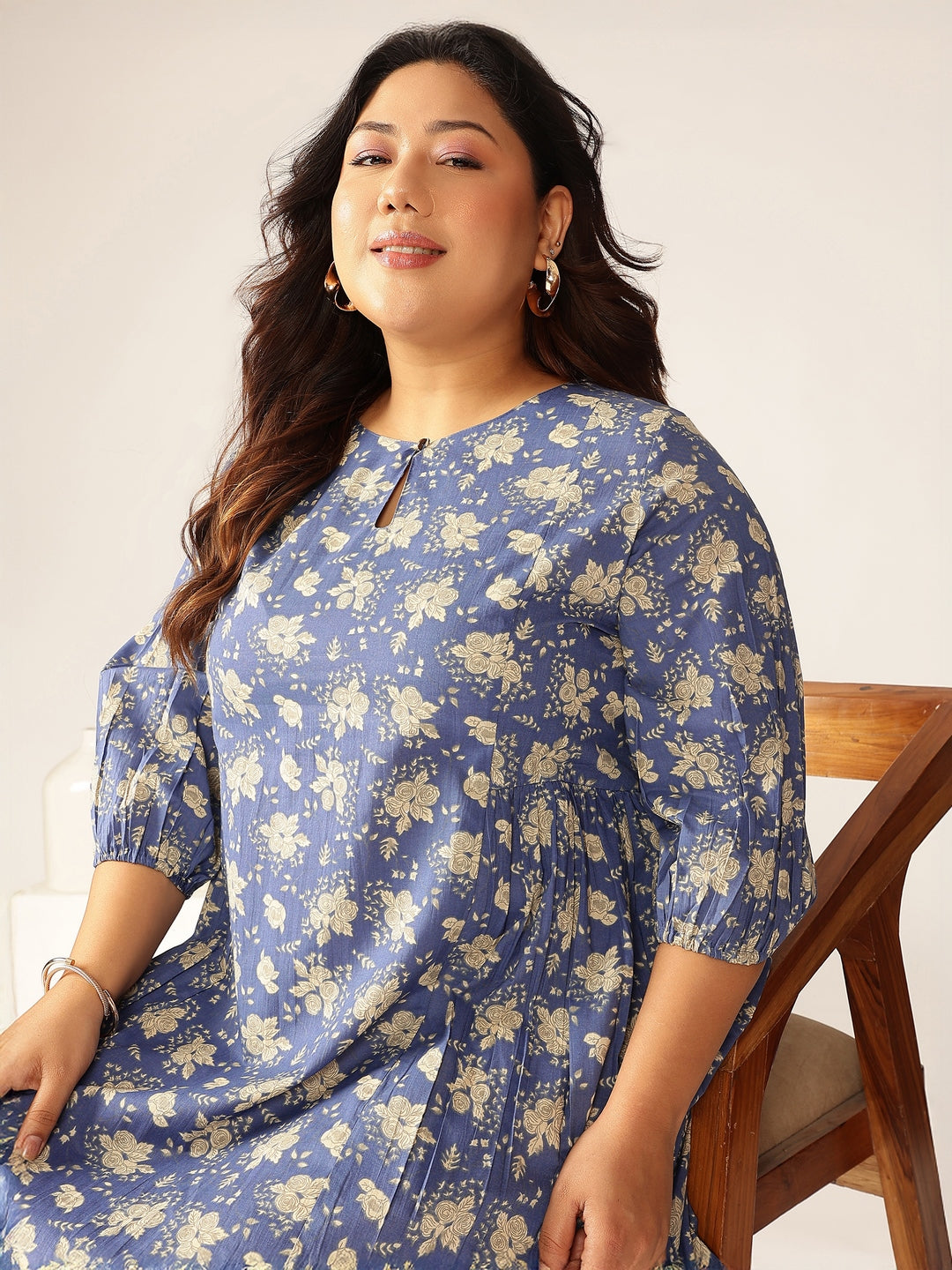Janasya Bright Cotton Floral Fit & Flare Dress | Swadesiicart