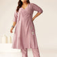 Janasya Light Silk Blend Solid Angrakha Kurta Set | Swadesiicart