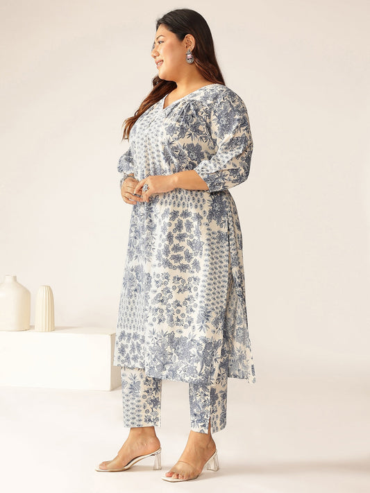 Janasya Light Cotton Floral A-Line Kurta Set | Swadesiicart