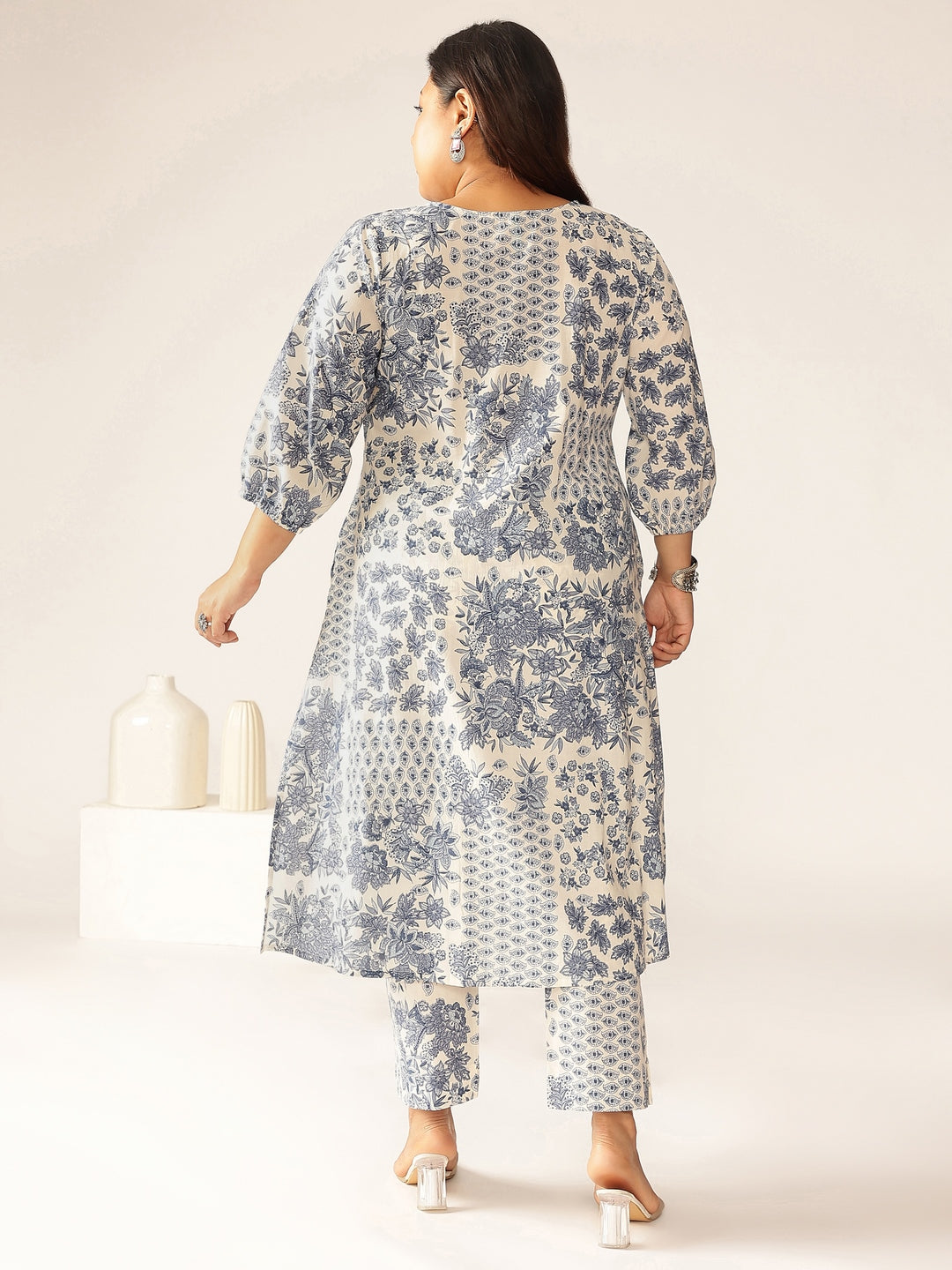 Janasya Light Cotton Floral A-Line Kurta Set | Swadesiicart