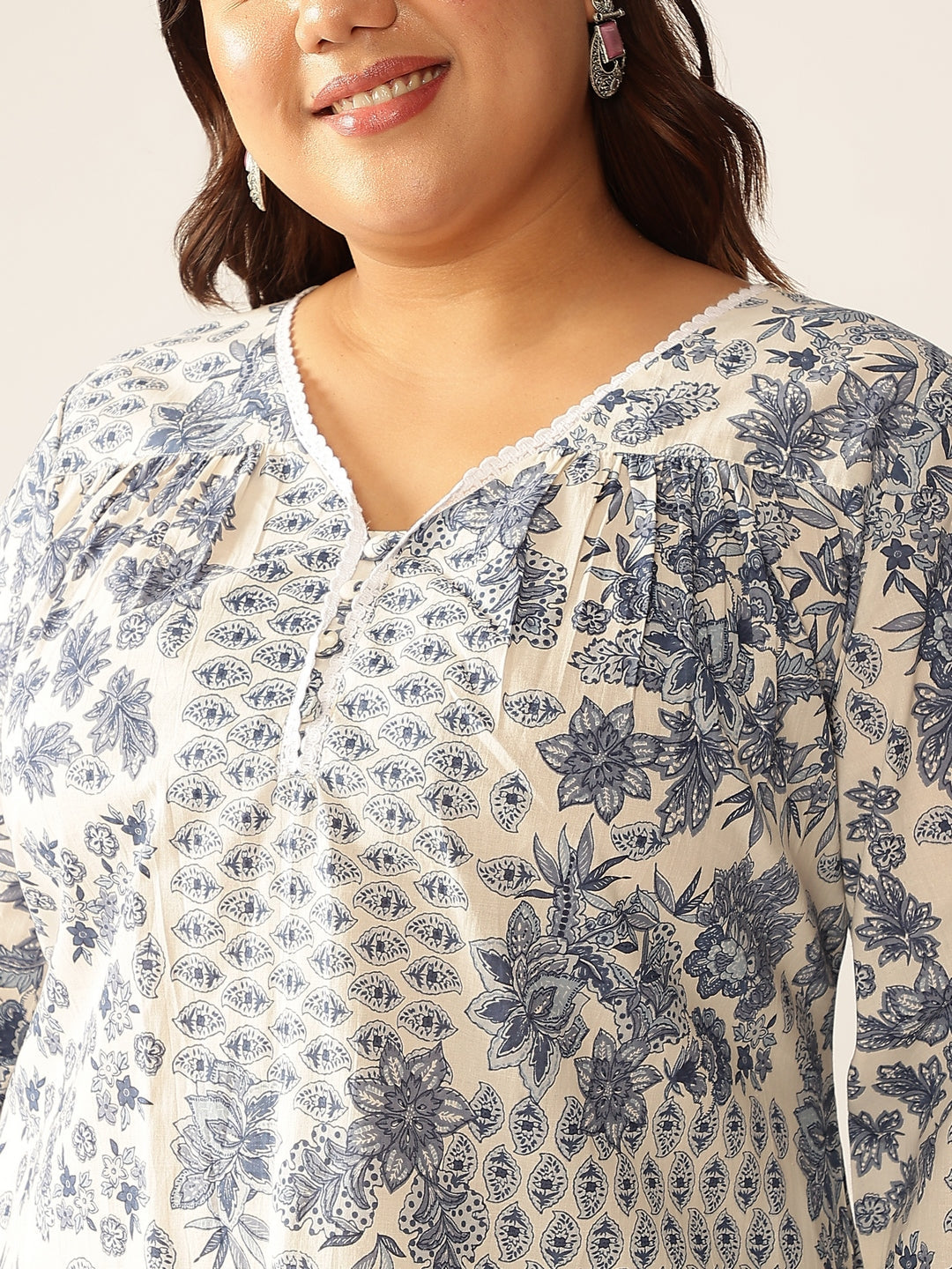 Janasya Light Cotton Floral A-Line Kurta Set | Swadesiicart