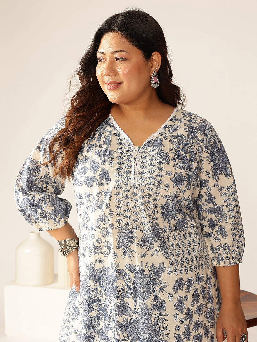Janasya Light Cotton Floral A-Line Kurta Set | Swadesiicart