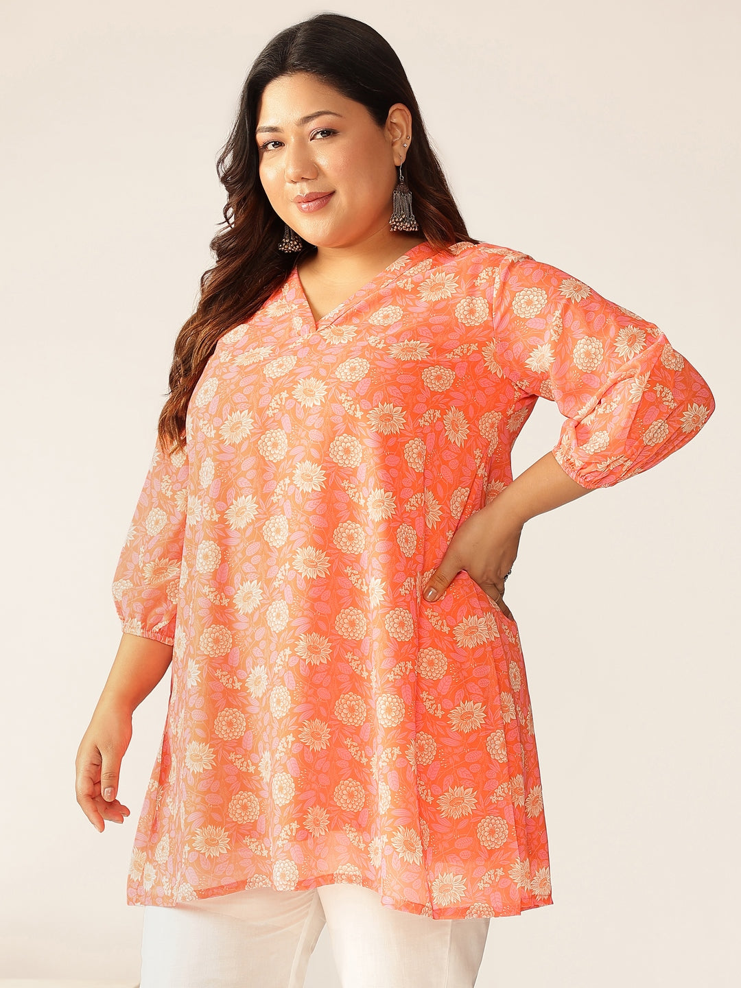 Janasya Bright Georgette Floral A-Line Tunic | Swadesiicart