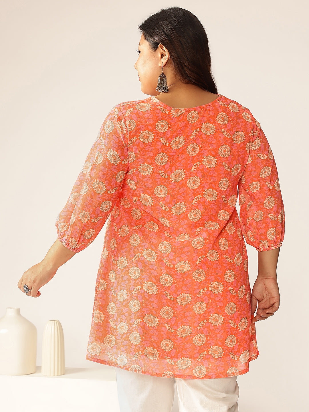 Janasya Bright Georgette Floral A-Line Tunic | Swadesiicart