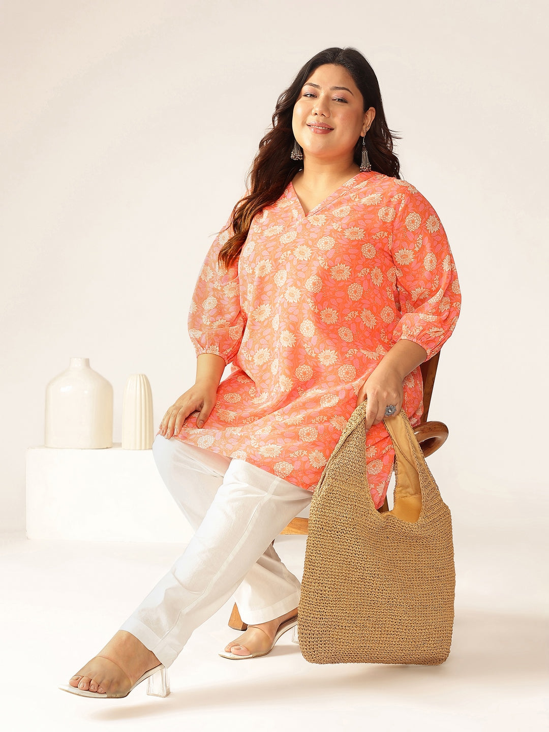 Janasya Bright Georgette Floral A-Line Tunic | Swadesiicart