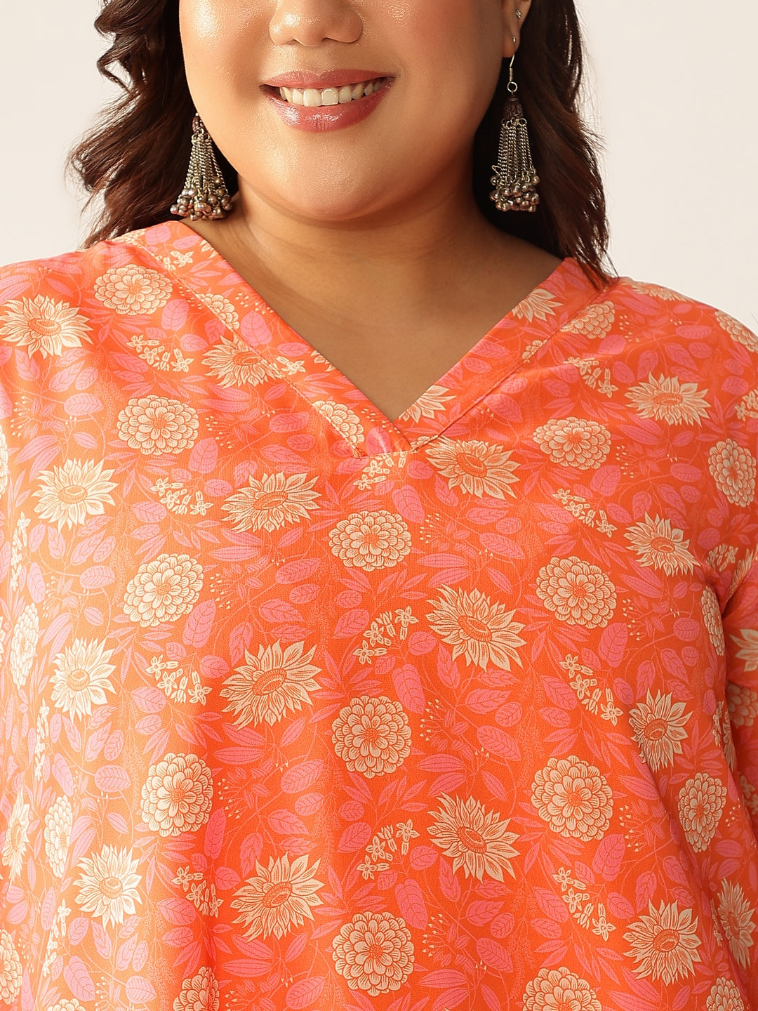 Janasya Bright Georgette Floral A-Line Tunic | Swadesiicart