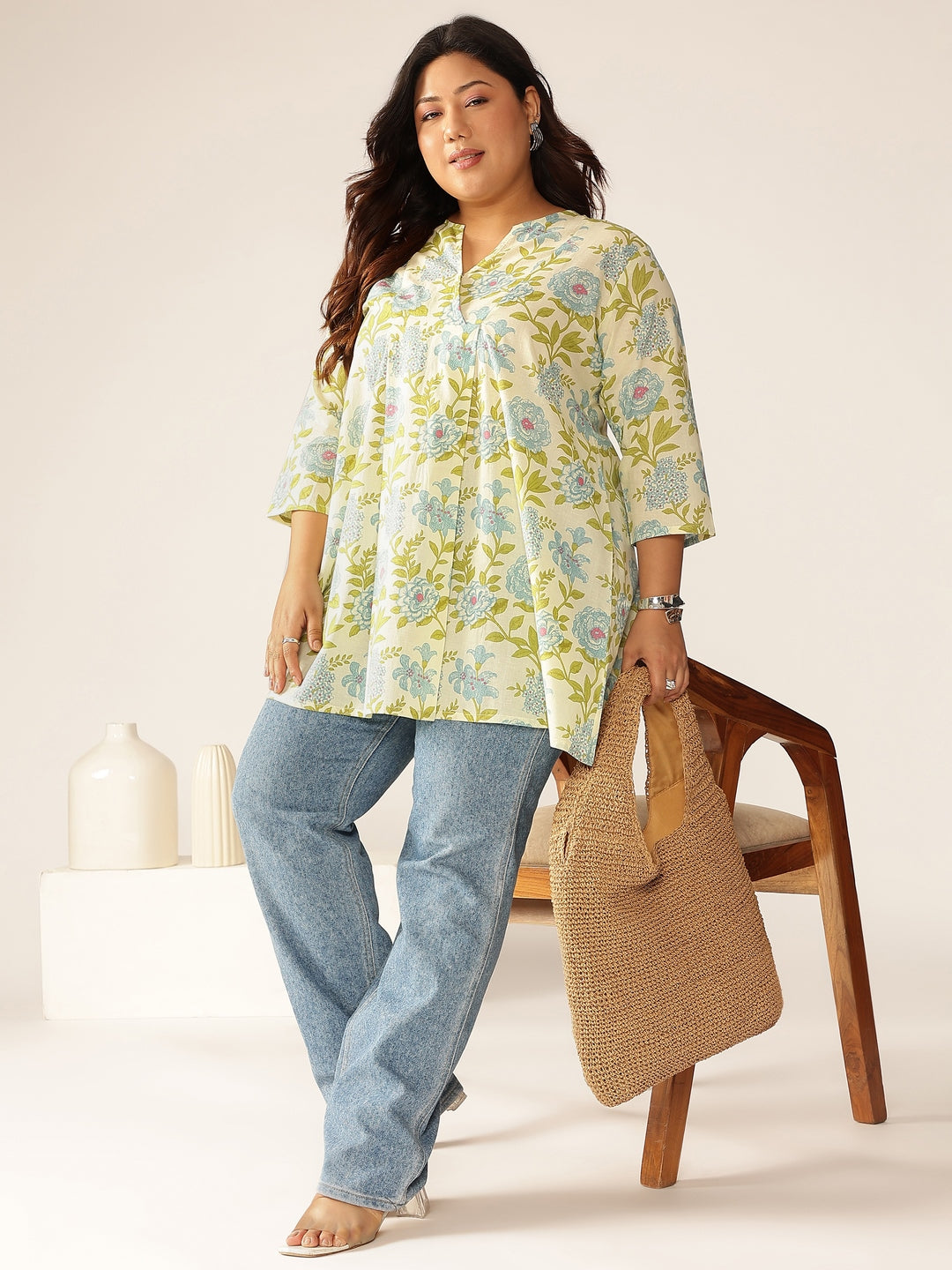 Janasya Light Cotton Floral A-Line Tunic | Swadesiicart