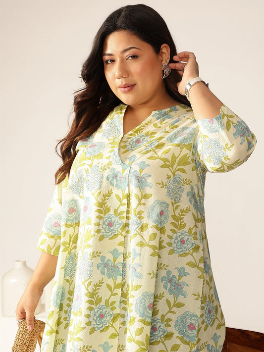 Janasya Light Cotton Floral A-Line Tunic | Swadesiicart