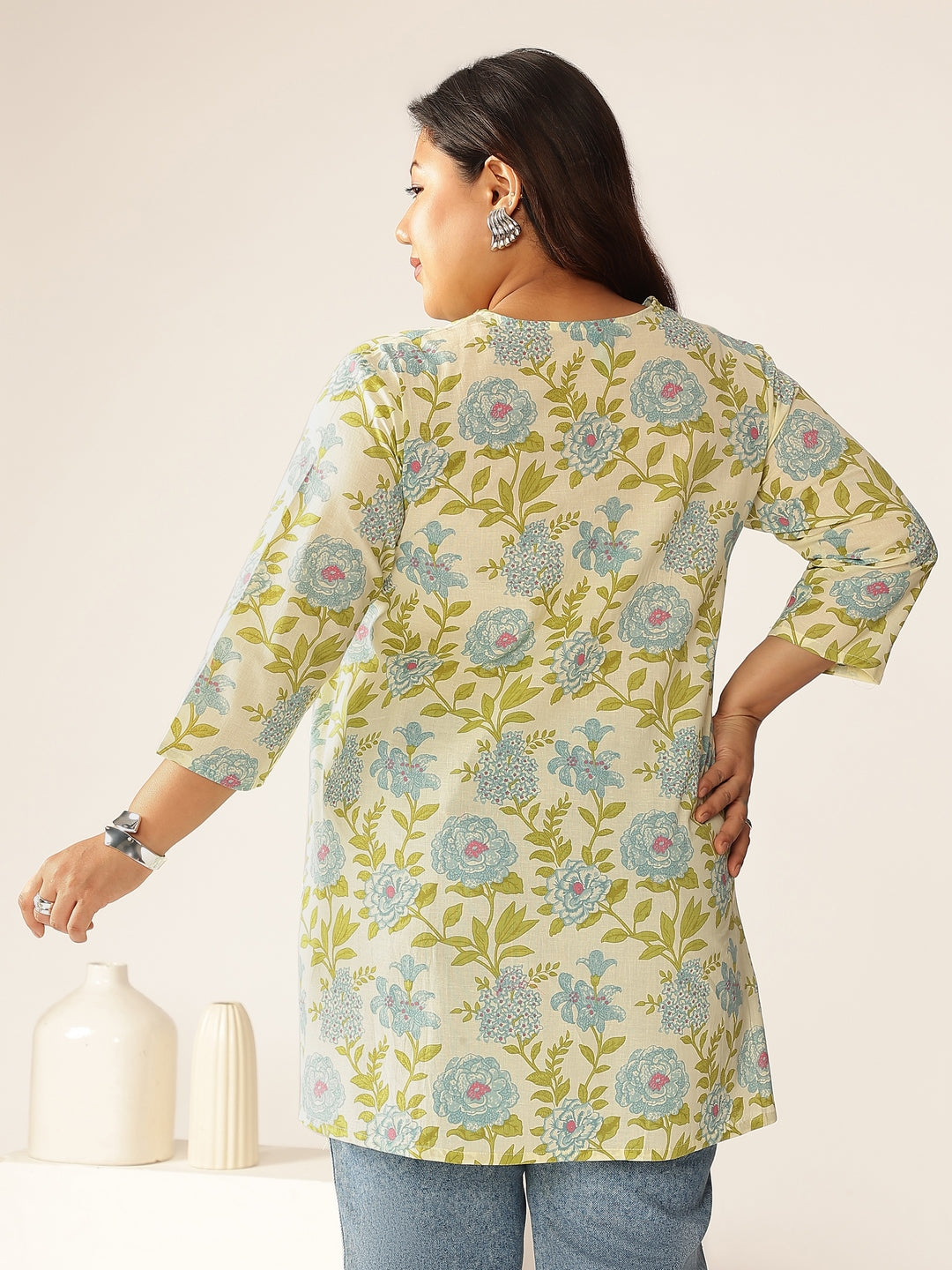Janasya Light Cotton Floral A-Line Tunic | Swadesiicart