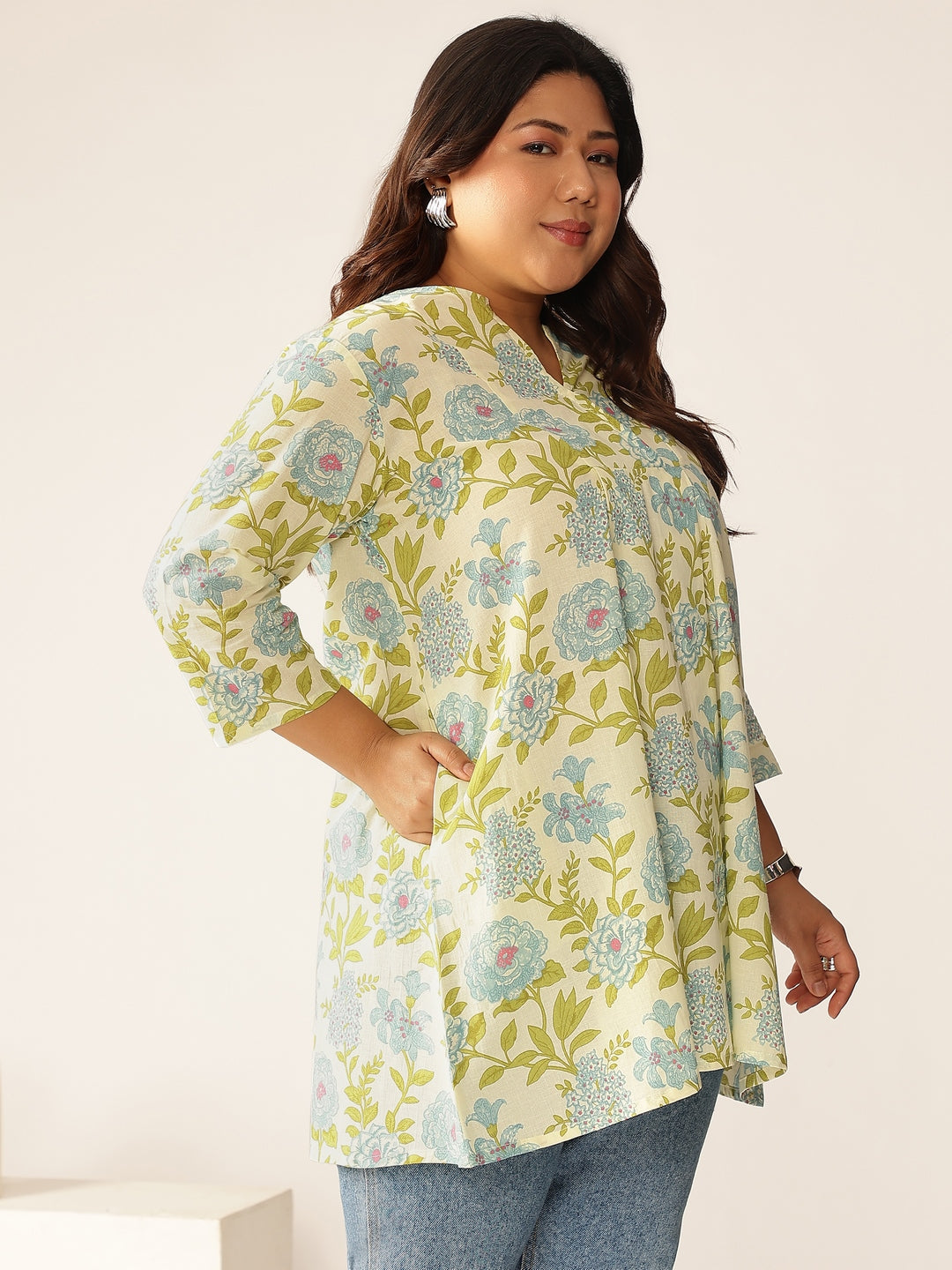 Janasya Light Cotton Floral A-Line Tunic | Swadesiicart