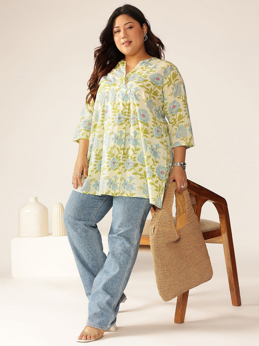 Janasya Light Cotton Floral A-Line Tunic | Swadesiicart