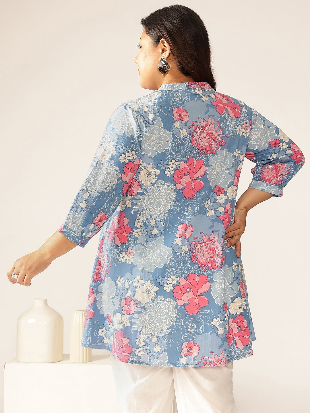 Janasya Bright Cotton Floral A-Line Tunic | Swadesiicart