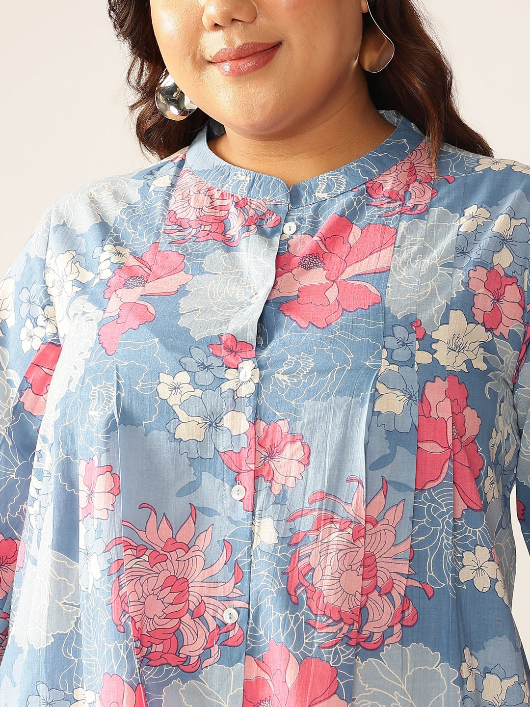 Janasya Bright Cotton Floral A-Line Tunic | Swadesiicart