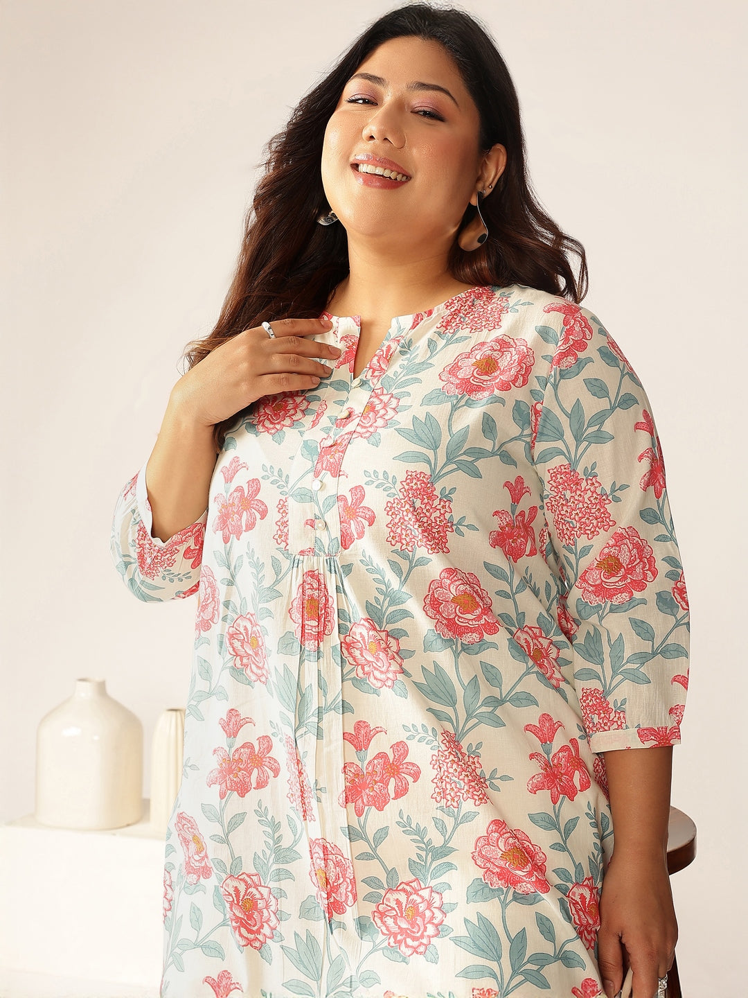 Janasya Light Cotton Floral A-Line Tunic | Swadesiicart