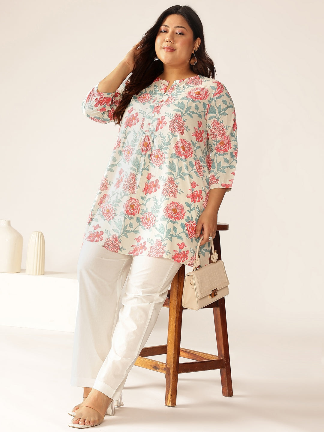 Janasya Light Cotton Floral A-Line Tunic | Swadesiicart