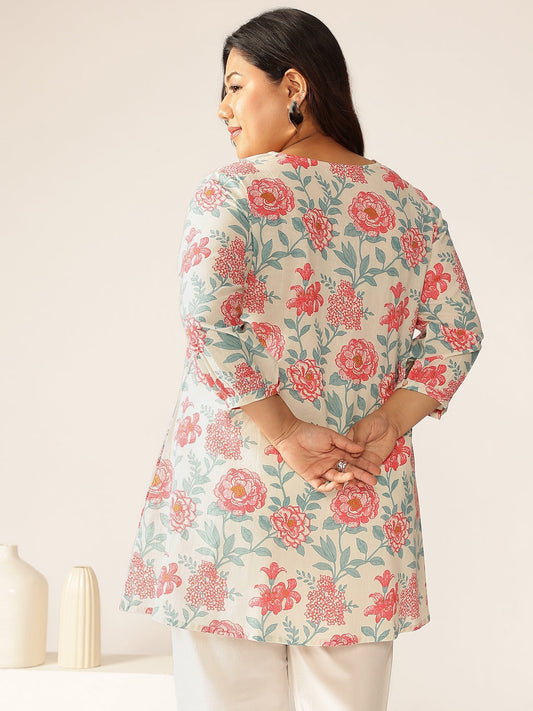 Janasya Light Cotton Floral A-Line Tunic | Swadesiicart