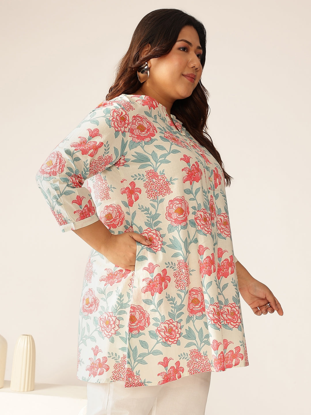 Janasya Light Cotton Floral A-Line Tunic | Swadesiicart