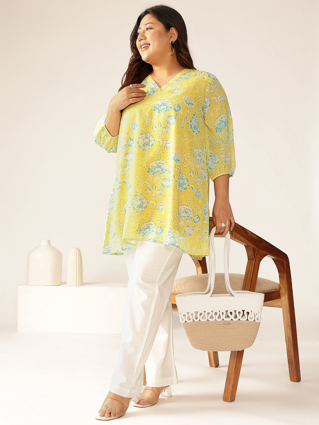 Janasya Bright Georgette Floral A-Line Tunic | Swadesiicart