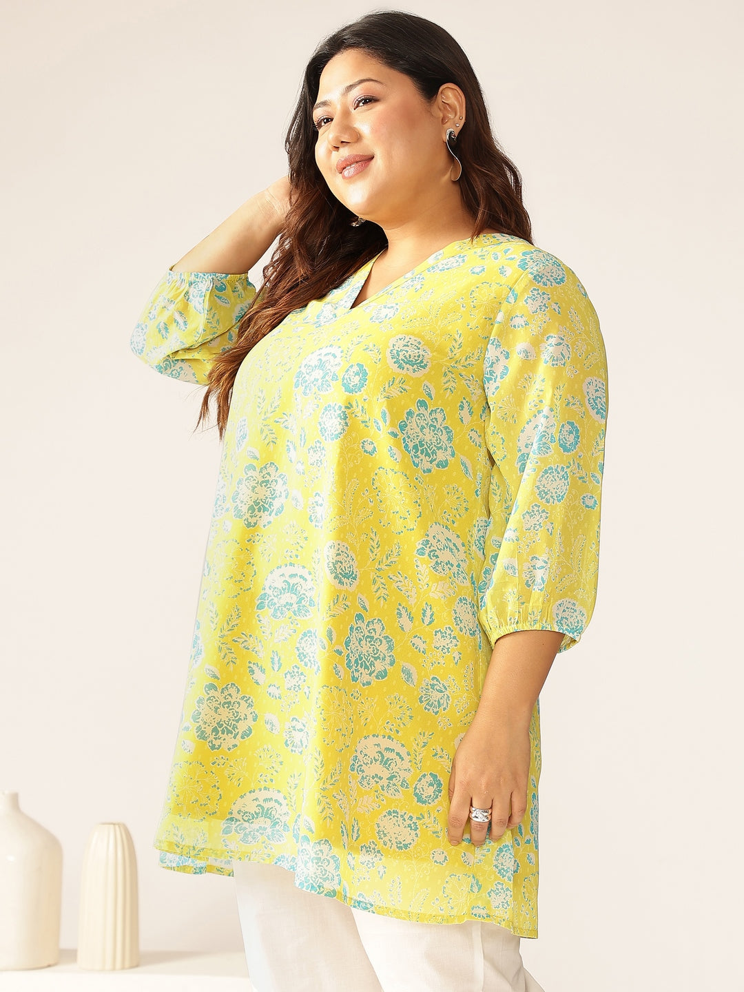 Janasya Bright Georgette Floral A-Line Tunic | Swadesiicart