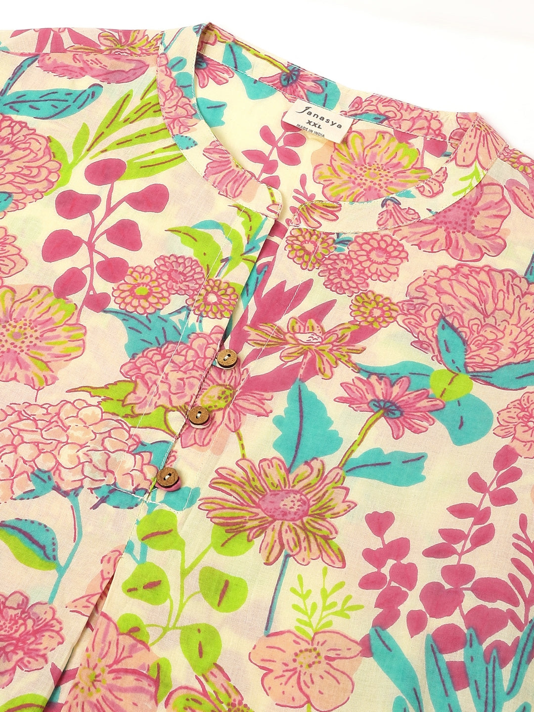 Janasya Bright Cotton Floral A-Line Tunic | Swadesiicart