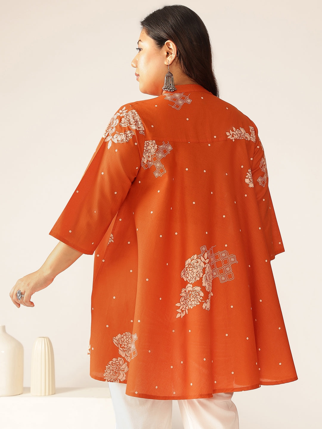 Janasya Dark Cotton Floral A-Line Tunic - Swadesiicart