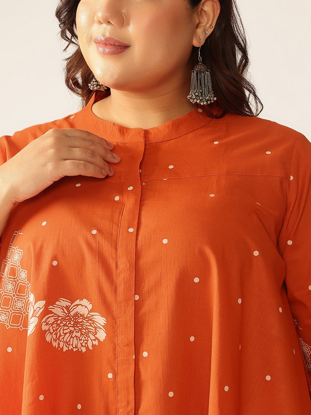 Janasya Dark Cotton Floral A-Line Tunic - Swadesiicart
