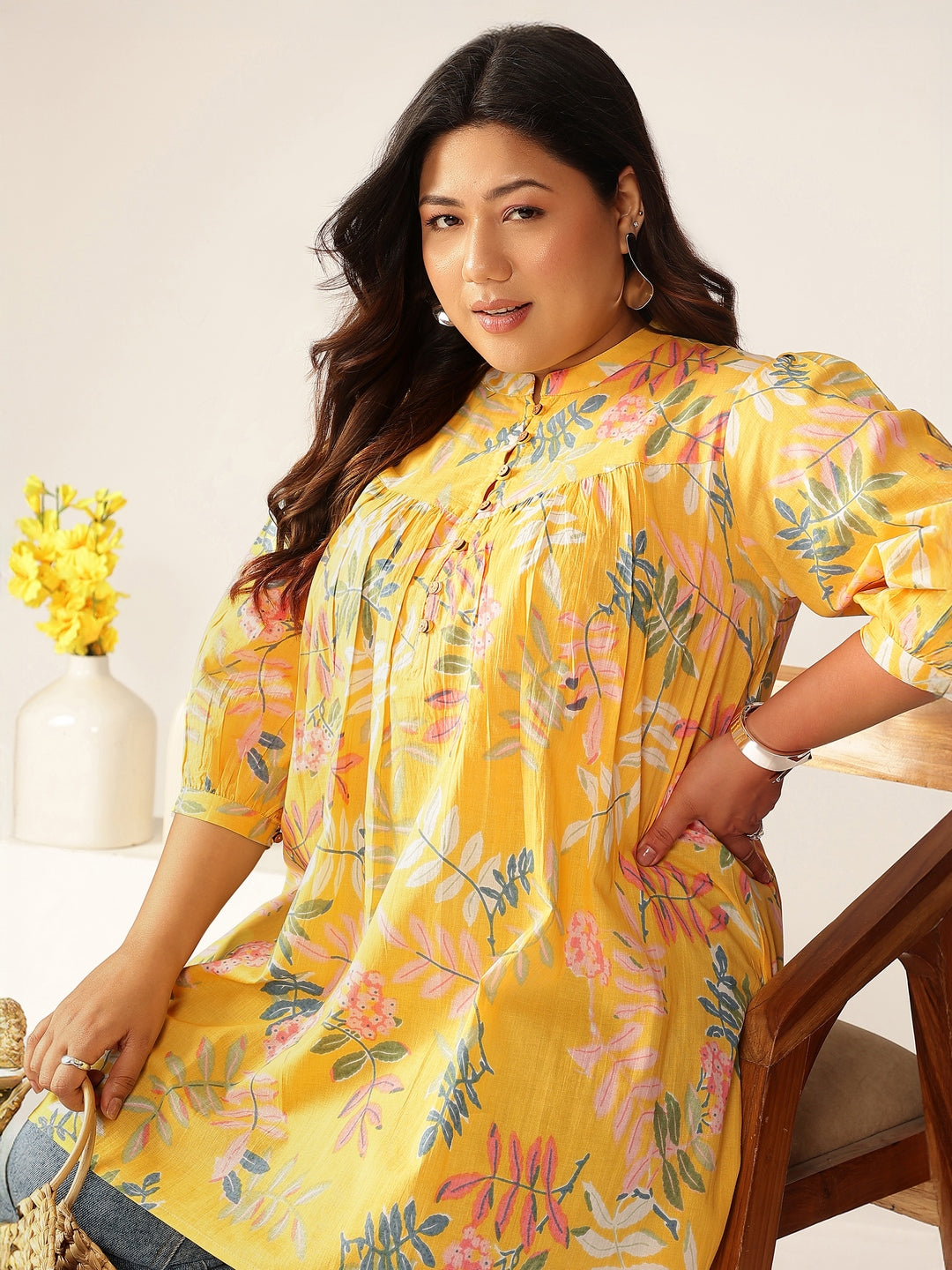 Janasya Light Cotton Tropical A-Line Tunic - Swadesiicart