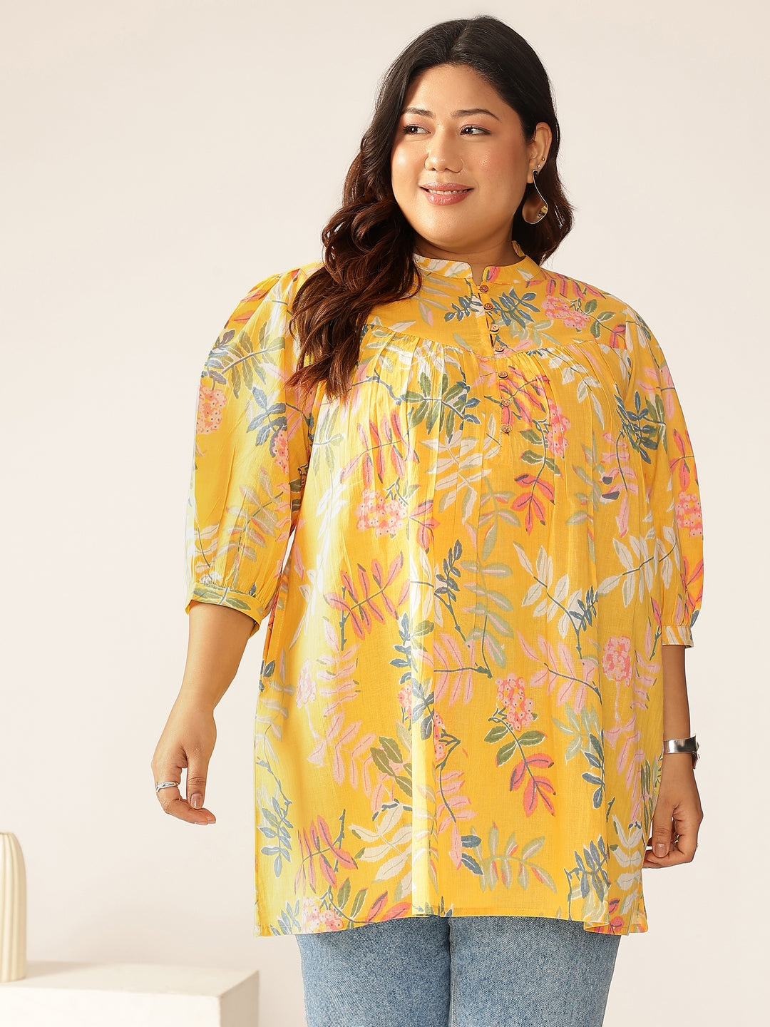 Janasya Light Cotton Tropical A-Line Tunic - Swadesiicart