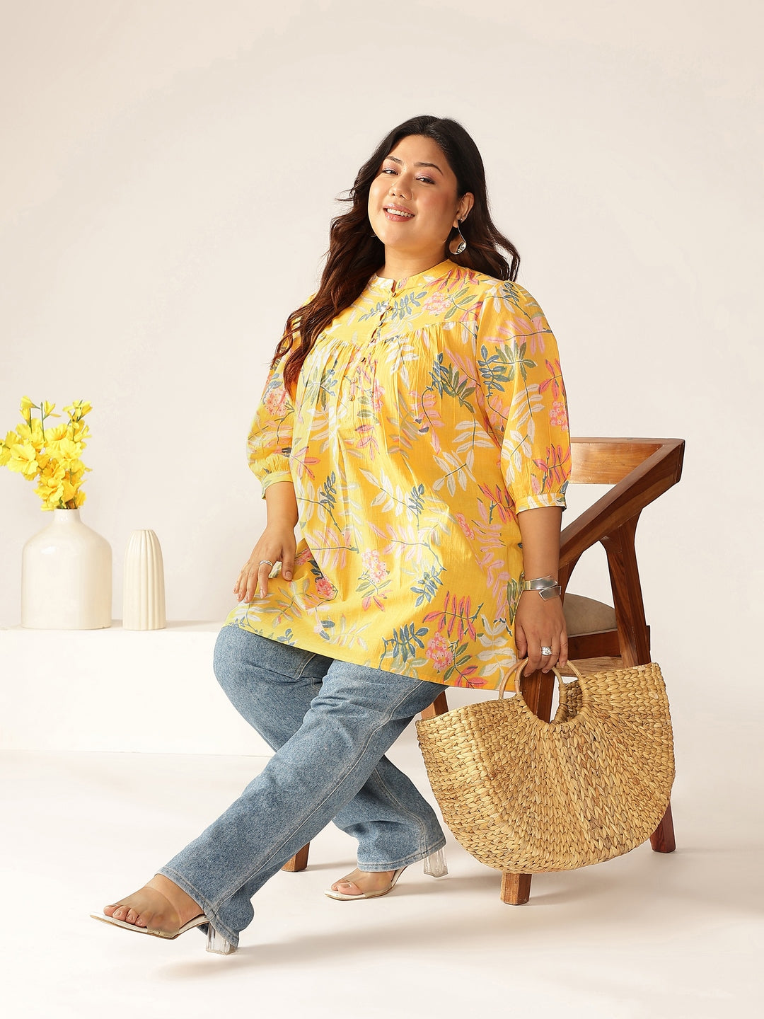 Janasya Light Cotton Tropical A-Line Tunic - Swadesiicart