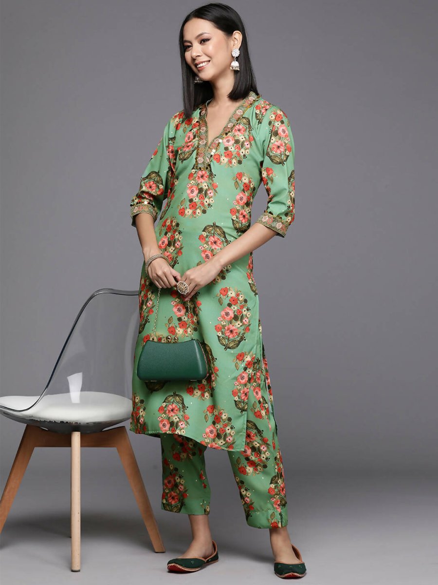 Ahalyaa Women's Traditional wear Kurta Set - Green | Swadesiicart