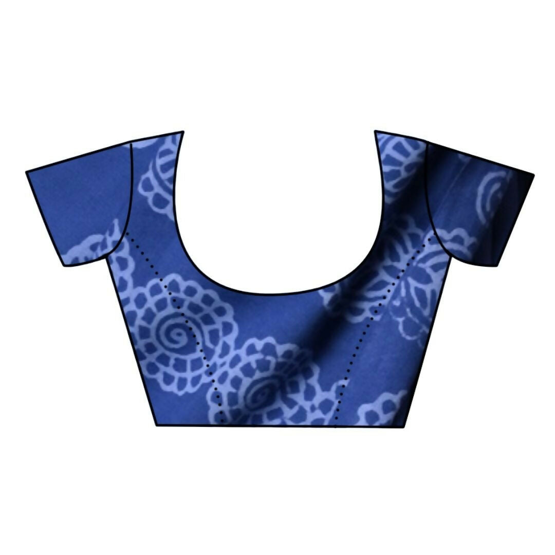 Very Much Indian Handblock Printed Cotton Saree With Natural Dyes - Indigo Blue | Swadesiicart