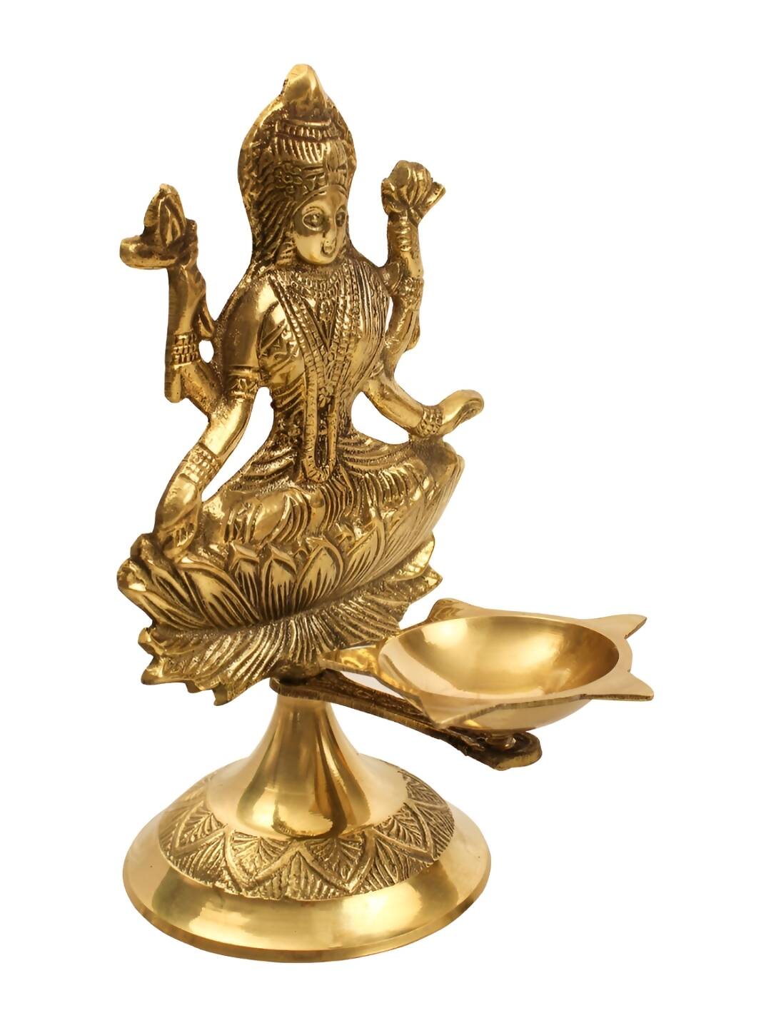 Spillbox Gold-Toned Brass Lakshmi Diya Pooja Essential | Swadesiicart